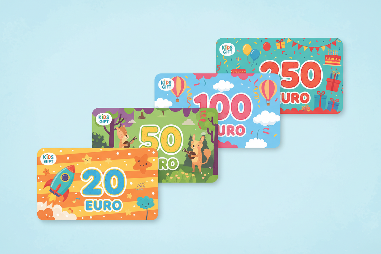 make a picture with kids gift cards for 20 euro, 50 euro, 100 euro and 250 euro